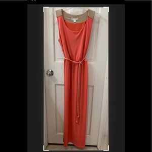 Kenar Coral & Tan Belted Maxi Dress Women’s Size 6